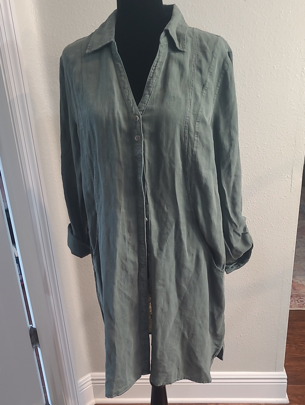 Lucky Brand Lightweight Shirt Dress W Pockets Linen Cotton Blend  Sage Green L